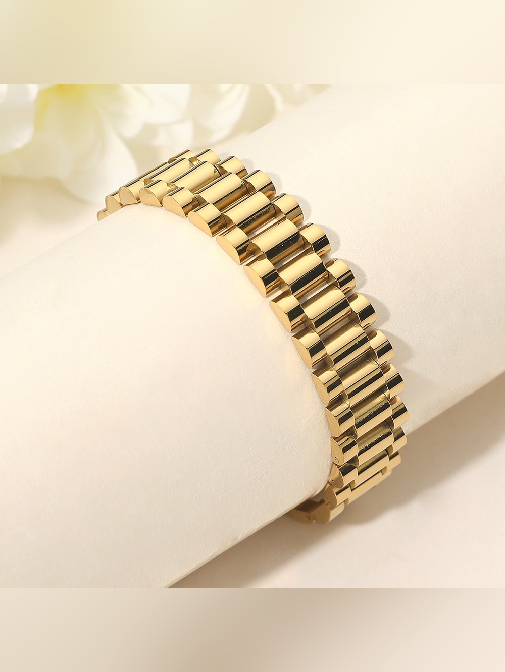 Gold Dipped Stainless Steel President Jubilee Style Link Chain Bracelet